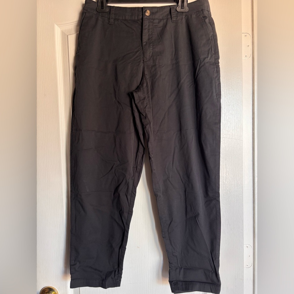 Pact NWT Womens Twill Organic Cotton Elastic Waist Cropped Pants Black large